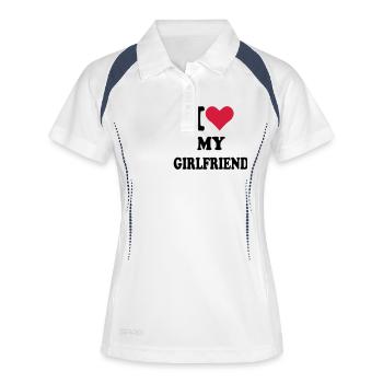 I love my Girlfriend - Freundin - Frauen Polo atmungsaktiv - Weiß/Navy - Vorne