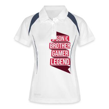 son brother gamer legend - Frauen Polo atmungsaktiv - Weiß/Navy - Vorne