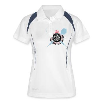 darts dartpfeil dartscheibe - Frauen Polo atmungsaktiv - Weiß/Navy - Vorne