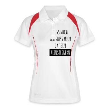 lass mich ich muss mich da jetzt reinsteigern - Frauen Polo atmungsaktiv - Weiß/Navy - Vorne