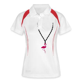 collier bijoux flamant rose oiseau vacances stran - Polo respirant Femme - blanc/marine - Devant