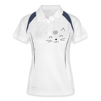 smiley chat - Polo respirant Femme - blanc/marine - Devant