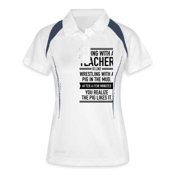 Arguin With A Teacher - Frauen Polo atmungsaktiv - Weiß/Navy - Vorne
