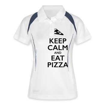Keep Calm And Eat Pizza - Frauen Polo atmungsaktiv - Weiß/Navy - Vorne