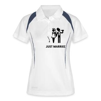 Just Married (Peitsche und Bier) - Frauen Polo atmungsaktiv - Weiß/Navy - Vorne
