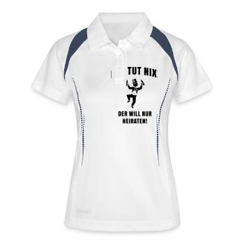 Der Tut Nix! Der Will Nur Heiraten! JGA Bräutigam - Frauen Polo atmungsaktiv - Weiß/Navy - Vorne