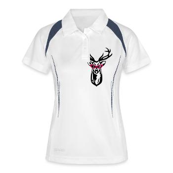 Hirsch mit Retrobrille - Frauen Polo atmungsaktiv - Weiß/Navy - Vorne