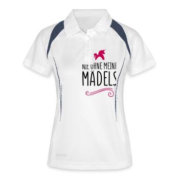 einhorn nie ohne meine maedels - Frauen Polo atmungsaktiv - Weiß/Navy - Vorne