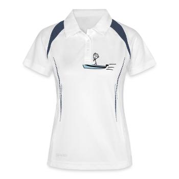 Männchen fährt Motorboot - V2 - Frauen Polo atmungsaktiv - Weiß/Navy - Vorne