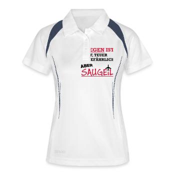 fliegen ist saugeil - Frauen Polo atmungsaktiv - Weiß/Navy - Vorne