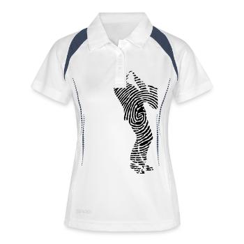 Saxophonist Fingeabdruck - Jazz Musik - Saxophone - Frauen Polo atmungsaktiv - Weiß/Navy - Vorne