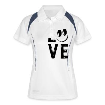 Love Smile Liebe Herzchen Herzen Lachen Happy - Frauen Polo atmungsaktiv - Weiß/Navy - Vorne
