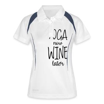 Yoga now wine later - Polo respirant Femme - blanc/marine - Devant