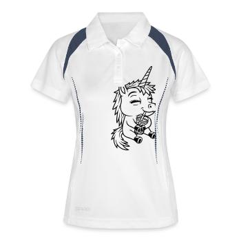 La licorne boit du thé Boba - Polo respirant Femme - blanc/marine - Devant
