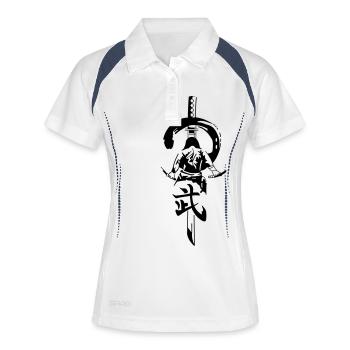 Samurai - Katana - Frauen Polo atmungsaktiv - Weiß/Navy - Vorne