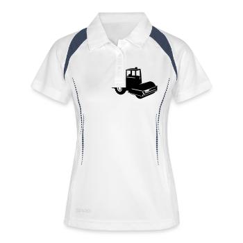 Dampfwalze steamroller Walze Baumaschine Road roll - Frauen Polo atmungsaktiv - Weiß/Navy - Vorne