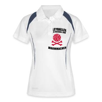 Volleyballer spielen Fußball zum warm machen - Frauen Polo atmungsaktiv - Weiß/Navy - Vorne