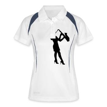 Joueuse de saxophone féminin - Polo respirant Femme - blanc/marine - Devant