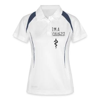 Arzt / Medizin / Gynäkologe / Gynäkologie - Frauen Polo atmungsaktiv - Weiß/Navy - Vorne