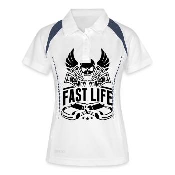 fast_life_design_bv1 - Frauen Polo atmungsaktiv - Weiß/Navy - Vorne