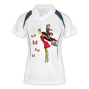 Des ailes de fée papillons - Polo respirant Femme - blanc/marine - Devant
