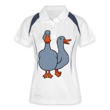 2 süße Gänse Team - Frauen Polo atmungsaktiv - Weiß/Navy - Vorne