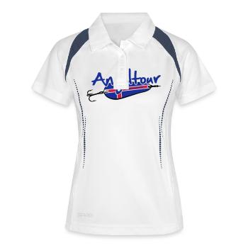 angeltour_norwegen_3c - Frauen Polo atmungsaktiv - Weiß/Navy - Vorne