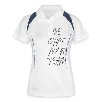team nie ohne mein - Frauen Polo atmungsaktiv - Weiß/Navy - Vorne