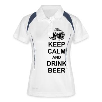 Spruch Keep Calm Beer - Frauen Polo atmungsaktiv - Weiß/Navy - Vorne