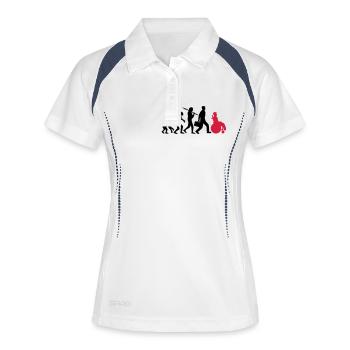 evolution rollstuhl entwicklung silhouette behinde - Frauen Polo atmungsaktiv - Weiß/Navy - Vorne