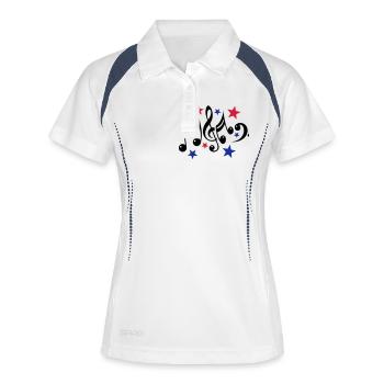 notes de musique et 3c étoiles - Polo respirant Femme - blanc/marine - Devant