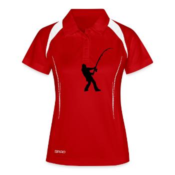 angler_silhouette_1 - Frauen Polo atmungsaktiv - Weiß/Navy - Vorne