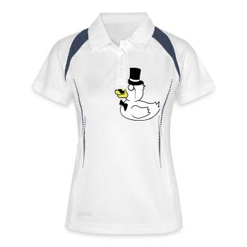 Sir Ente Zylinder Hut Monokel Brille reicher Herr - Frauen Polo atmungsaktiv - Weiß/Navy - Vorne
