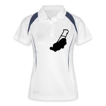 Rasenmäher - Garten - Gärtner - Frauen Polo atmungsaktiv - Weiß/Navy - Vorne