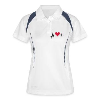 Herz Frequenz Puls heartbeat Herzschlag Welle - Frauen Polo atmungsaktiv - Weiß/Navy - Vorne