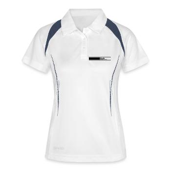 Ladebalken //schwanger //Baby kommt//Bauch loading - Frauen Polo atmungsaktiv - Weiß/Navy - Vorne