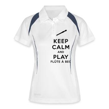 Keep calm and play flûte à bec - Polo respirant Femme - blanc/marine - Devant