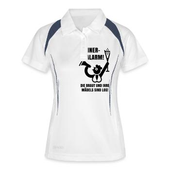 Hühner-Alarm! Die Braut Und Ihre Mädels Sind Los! - Frauen Polo atmungsaktiv - Weiß/Navy - Vorne