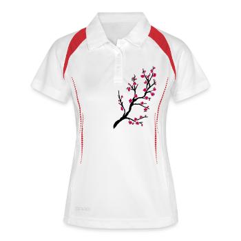 Branche cerisier - Polo respirant Femme - blanc/marine - Devant