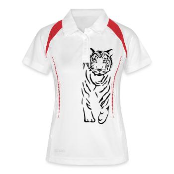 chat tigre lion - Polo respirant Femme - blanc/marine - Devant