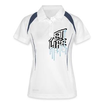 nass tropfen graffiti spray stempel cartoon comic - Frauen Polo atmungsaktiv - Weiß/Navy - Vorne