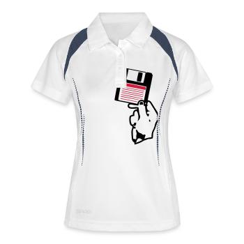 disquette disk scheibe disco main hand - Polo respirant Femme - blanc/marine - Devant