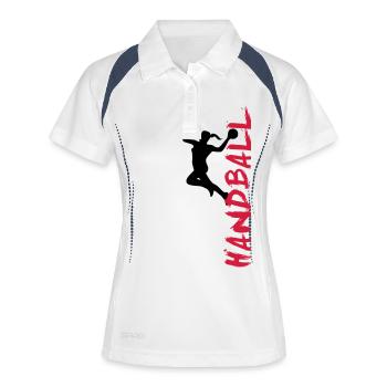 Handballerin - Handball seitlich - Frauen Polo atmungsaktiv - Weiß/Navy - Vorne