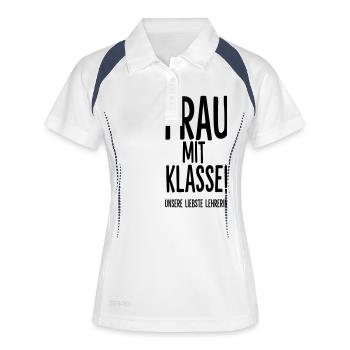 Frau mit Klasse! Unsere liebste Lehrerin! - Frauen Polo atmungsaktiv - Weiß/Navy - Vorne