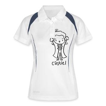 Supernatural - Castiel Engel - Frauen Polo atmungsaktiv - Weiß/Navy - Vorne