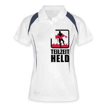 Teilzeit Held mit Flammen - Frauen Polo atmungsaktiv - Weiß/Navy - Vorne