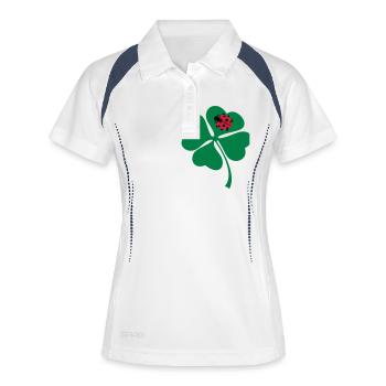 Marienkäfer Kleeblatt - Frauen Polo atmungsaktiv - Weiß/Navy - Vorne
