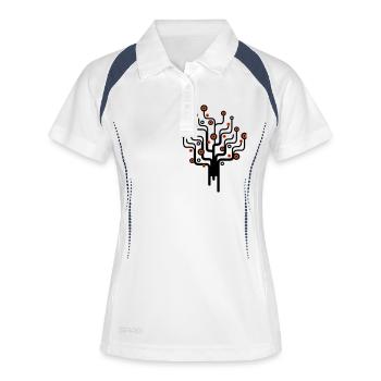 baum2_2f - Frauen Polo atmungsaktiv - Weiß/Navy - Vorne
