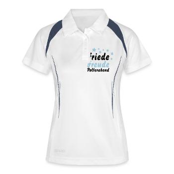 Friede, Freude, Polterabend - Frauen Polo atmungsaktiv - Weiß/Navy - Vorne