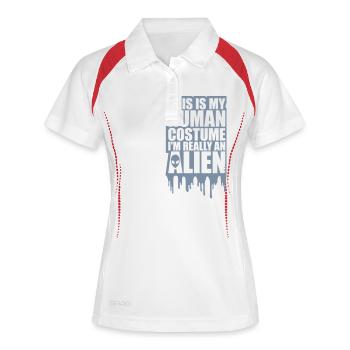 human costume alien Zitat - Frauen Polo atmungsaktiv - Weiß/Navy - Vorne